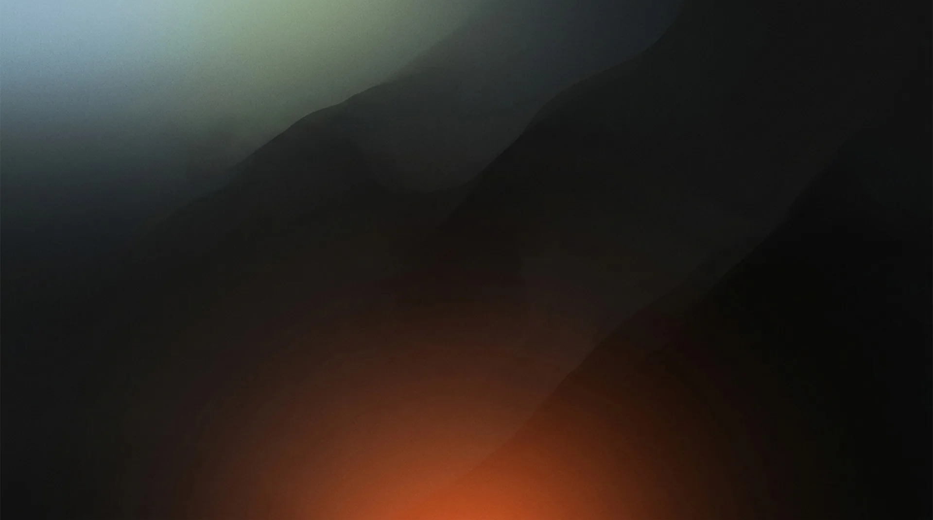 Two trailheads diverging in a deep dissolved dark atmosphere, a low warm ember glow between them
